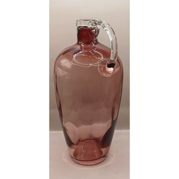 Amethyst Glass with Applied Clear Lip and Handle Hand Blown 10.5" Jug Vase - Picture 15 of 16